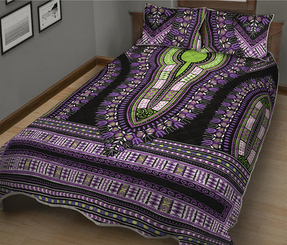 Black And Purple African Dashiki Print Quilt Bed Set