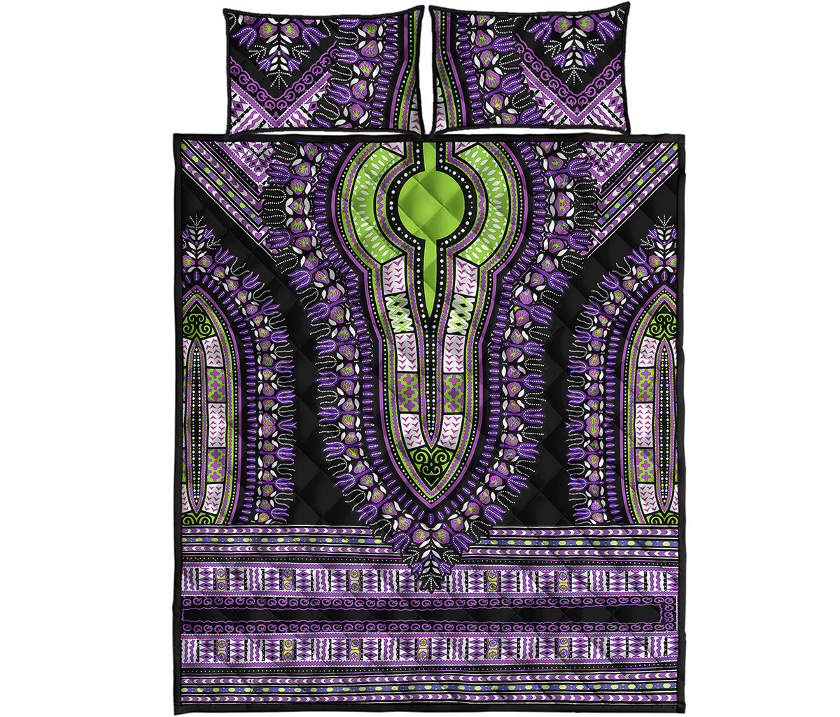 Black And Purple African Dashiki Print Quilt Bed Set