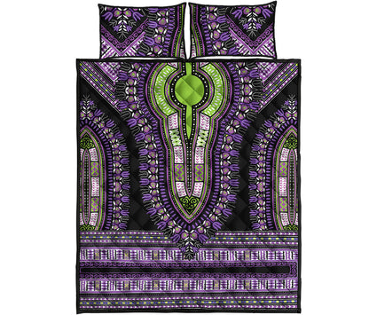Black And Purple African Dashiki Print Quilt Bed Set