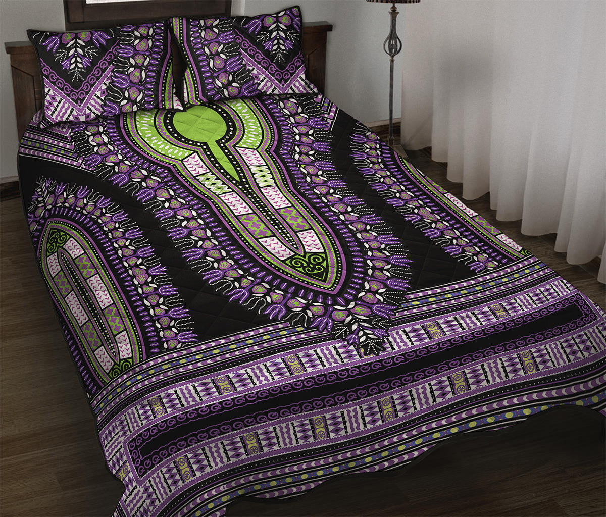 Black And Purple African Dashiki Print Quilt Bed Set