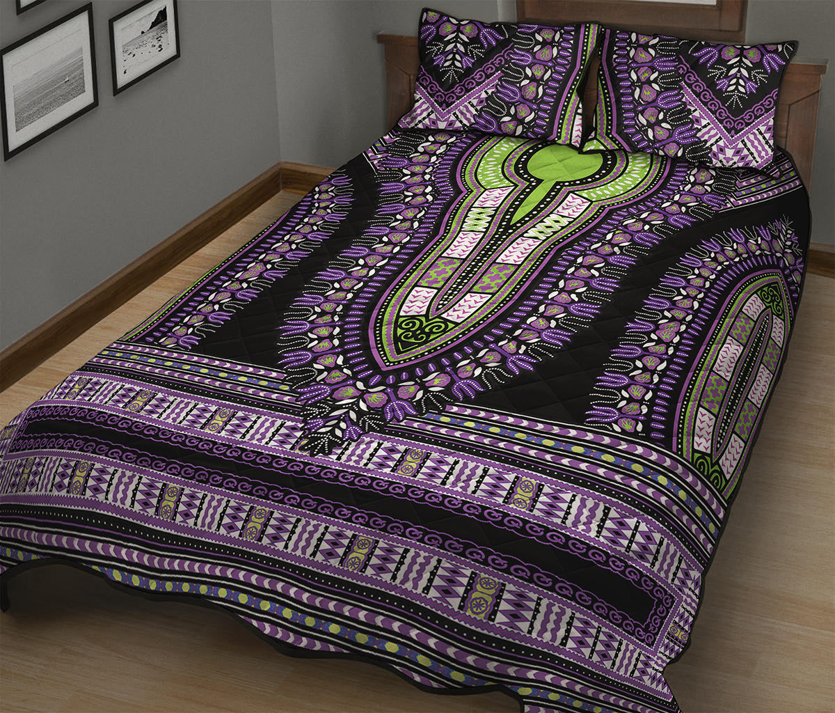 Black And Purple African Dashiki Print Quilt Bed Set