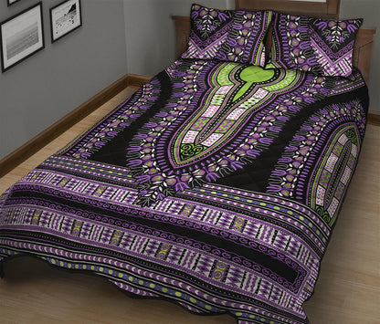 Black And Purple African Dashiki Print Quilt Bed Set