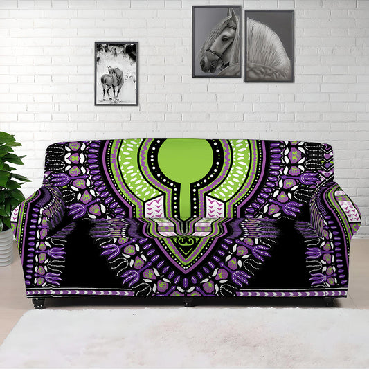 Black And Purple African Dashiki Print Sofa Cover