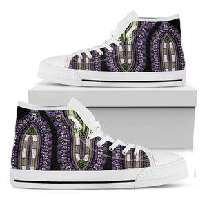 Black And Purple African Dashiki Print White High Top Shoes