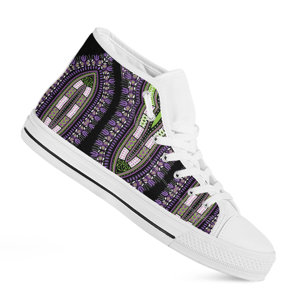 Black And Purple African Dashiki Print White High Top Shoes