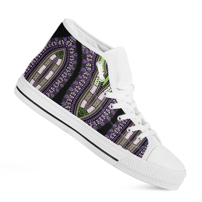 Black And Purple African Dashiki Print White High Top Shoes