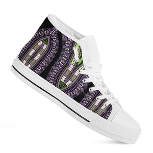 Black And Purple African Dashiki Print White High Top Shoes