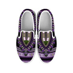 Black And Purple African Dashiki Print White Slip On Shoes