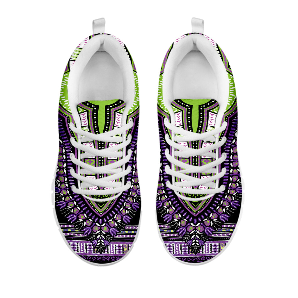 Black And Purple African Dashiki Print White Sneakers