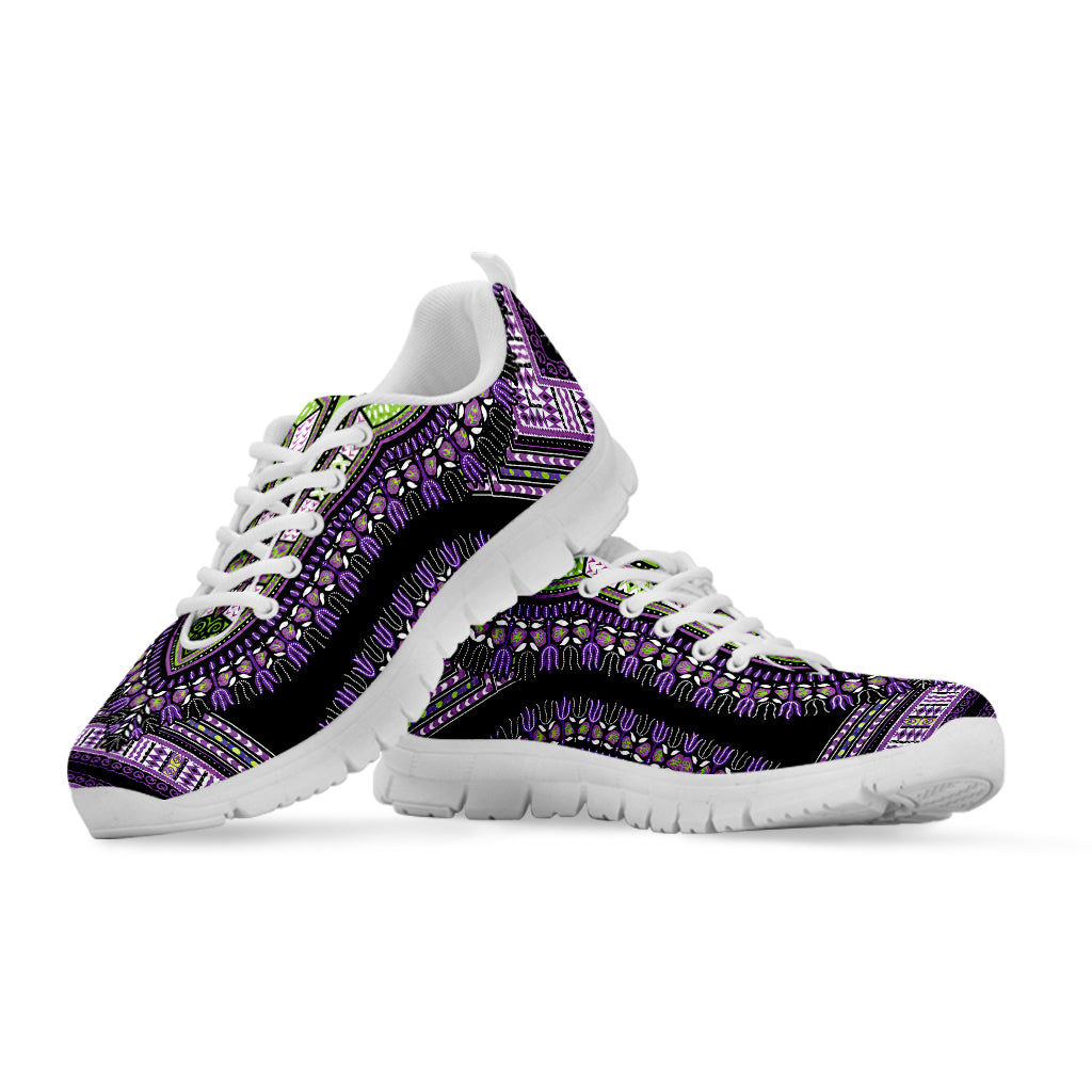 Black And Purple African Dashiki Print White Sneakers