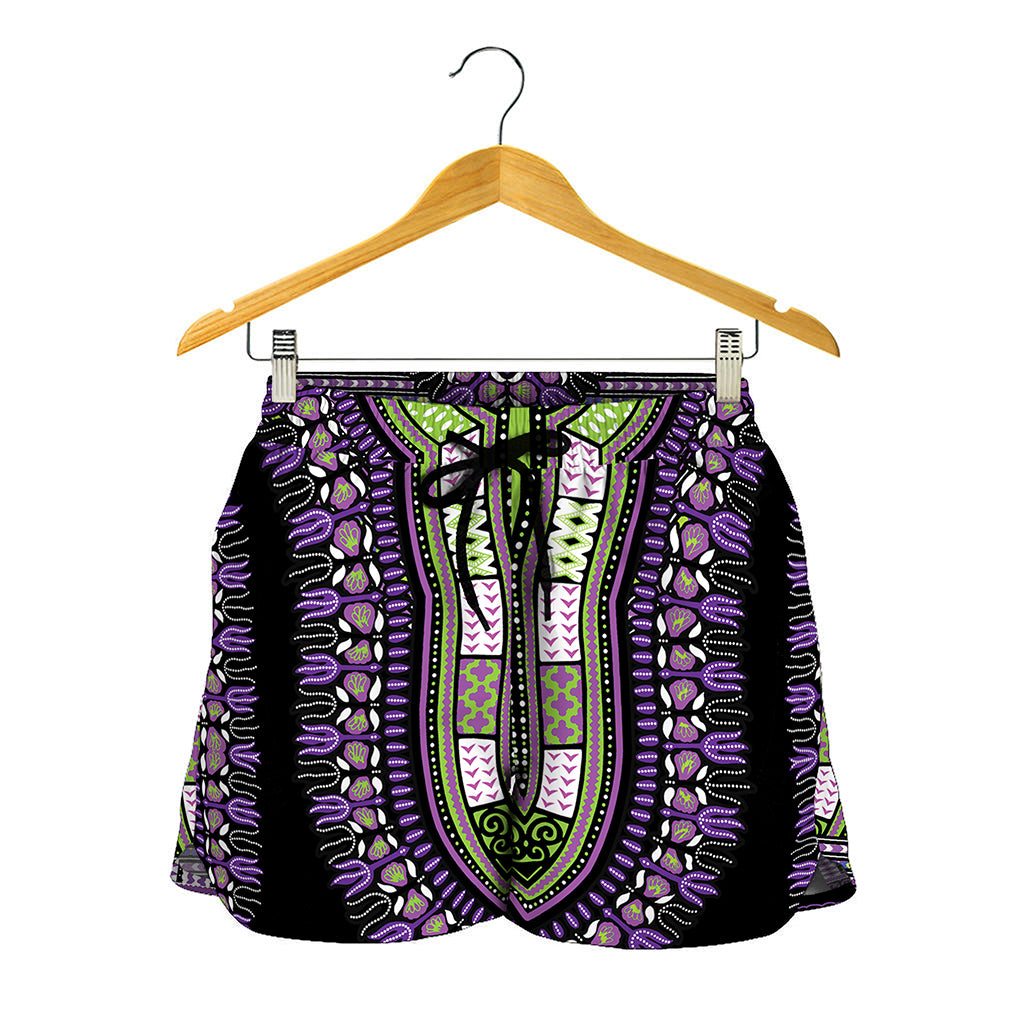 Black And Purple African Dashiki Print Women's Shorts