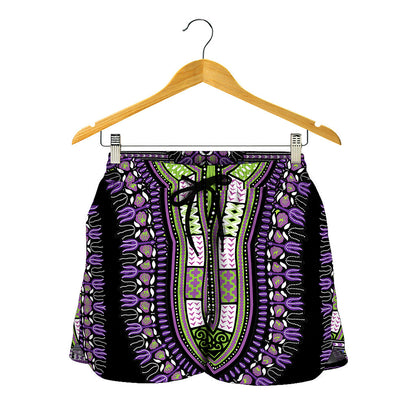 Black And Purple African Dashiki Print Women's Shorts