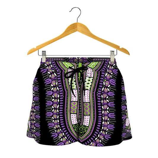 Black And Purple African Dashiki Print Women's Shorts