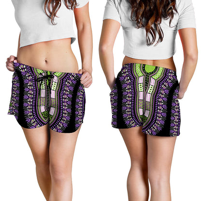 Black And Purple African Dashiki Print Women's Shorts
