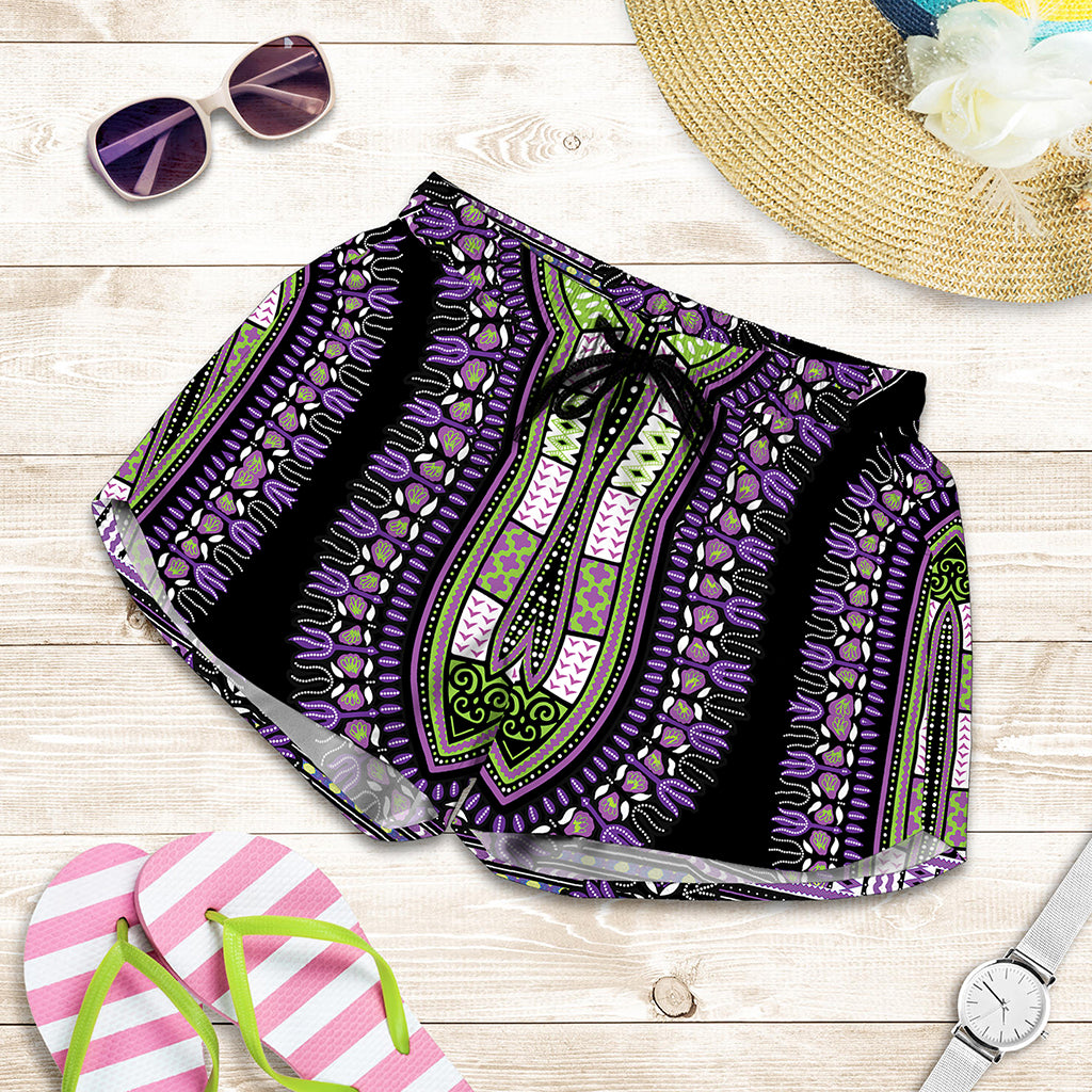 Black And Purple African Dashiki Print Women's Shorts