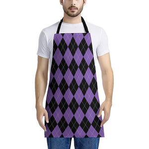 Black And Purple Argyle Pattern Print Apron