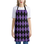 Black And Purple Argyle Pattern Print Apron