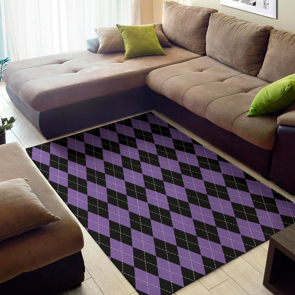 Black And Purple Argyle Pattern Print Area Rug