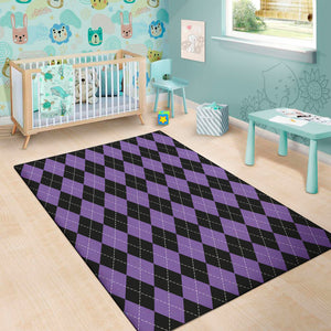 Black And Purple Argyle Pattern Print Area Rug