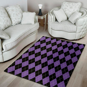 Black And Purple Argyle Pattern Print Area Rug