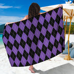 Black And Purple Argyle Pattern Print Beach Sarong Wrap