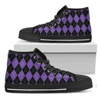 Black And Purple Argyle Pattern Print Black High Top Shoes