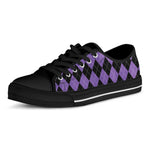 Black And Purple Argyle Pattern Print Black Low Top Shoes