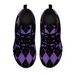 Black And Purple Argyle Pattern Print Black Sneakers