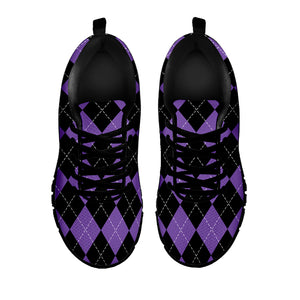 Black And Purple Argyle Pattern Print Black Sneakers