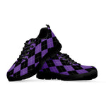 Black And Purple Argyle Pattern Print Black Sneakers