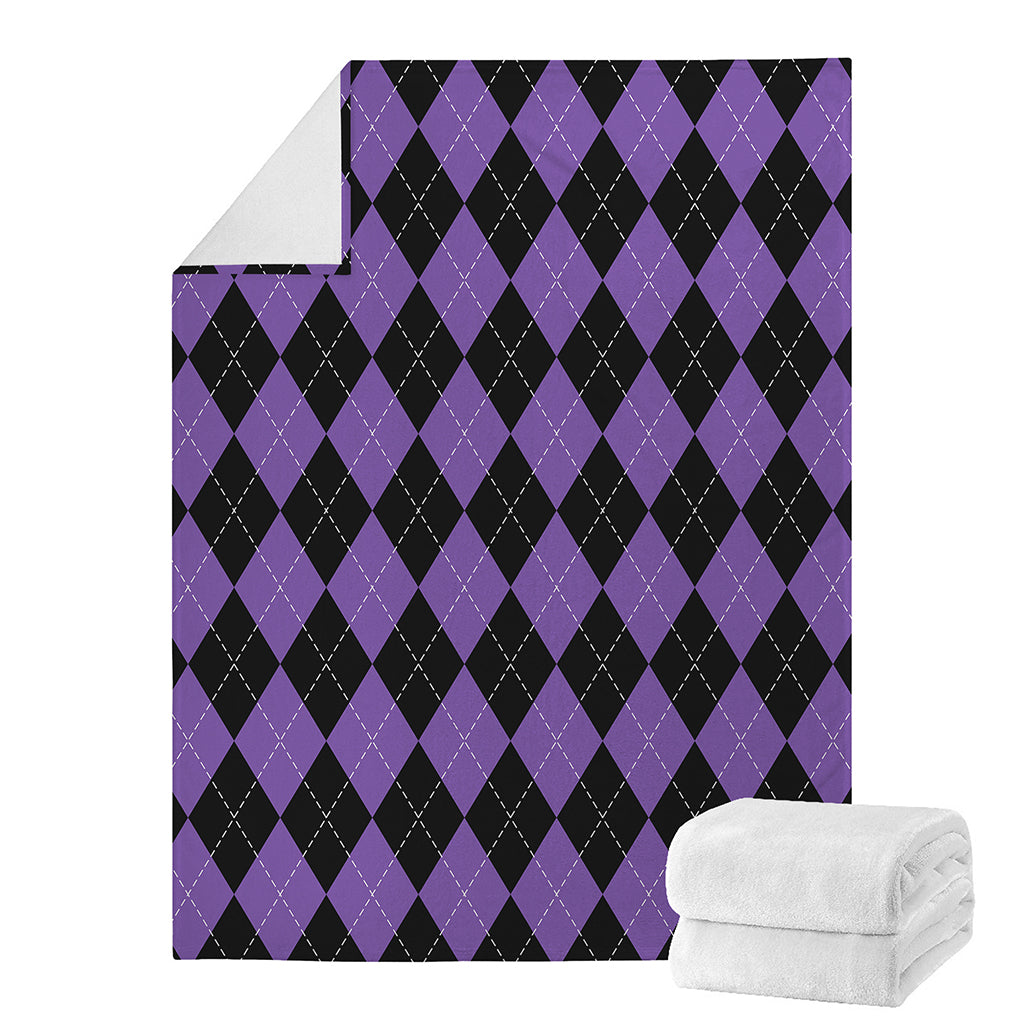 Black And Purple Argyle Pattern Print Blanket