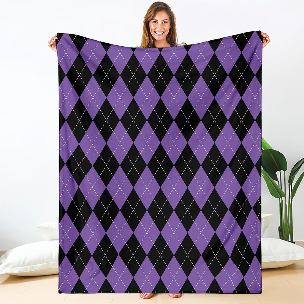 Black And Purple Argyle Pattern Print Blanket