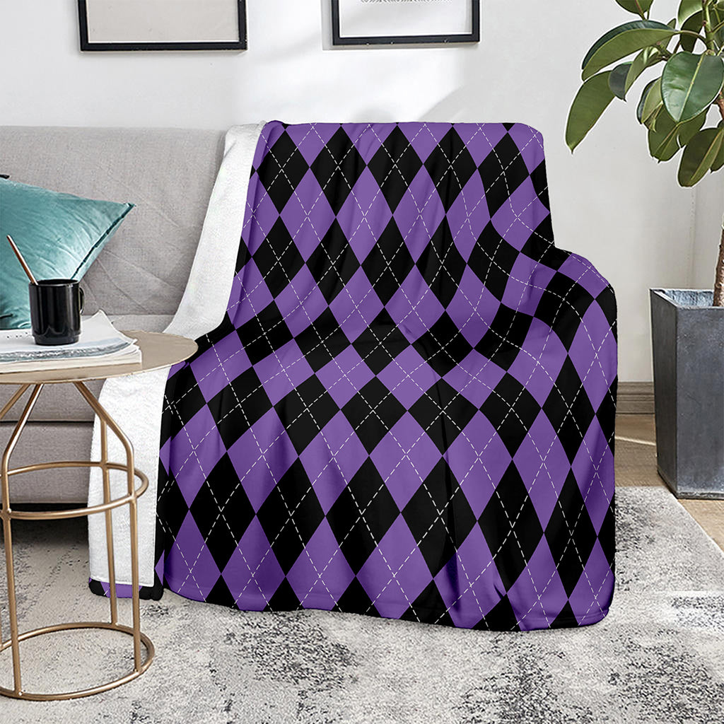 Black And Purple Argyle Pattern Print Blanket