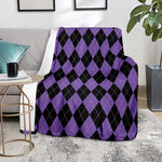 Black And Purple Argyle Pattern Print Blanket