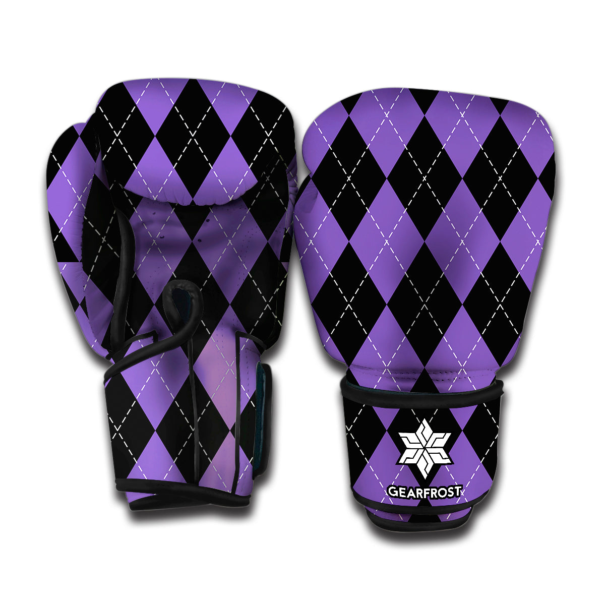 Black And Purple Argyle Pattern Print Boxing Gloves