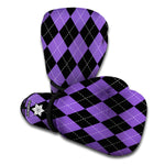 Black And Purple Argyle Pattern Print Boxing Gloves