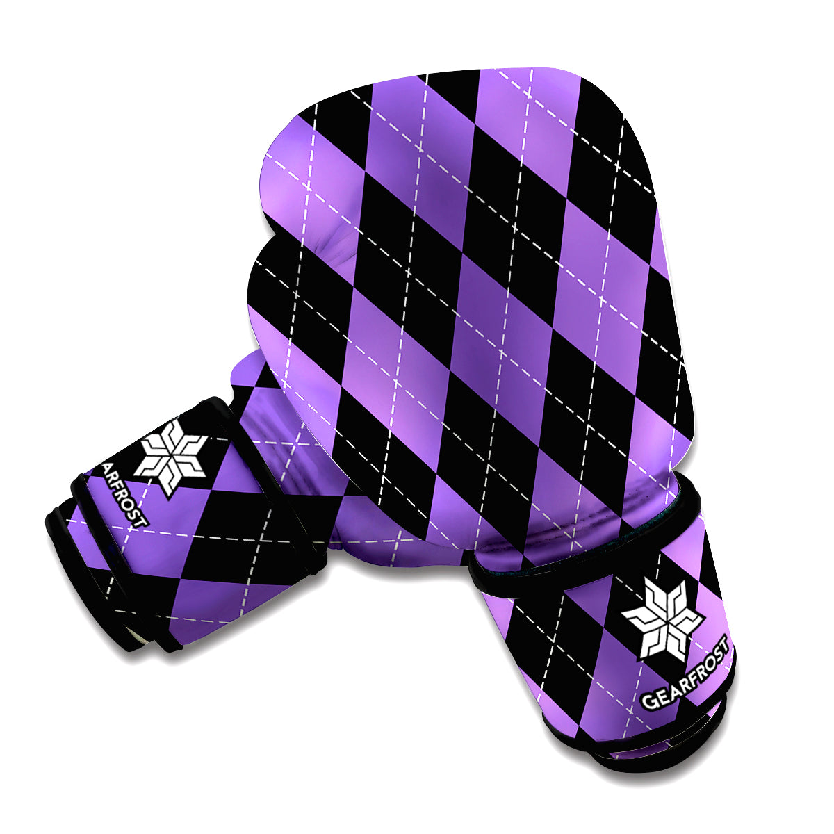 Black And Purple Argyle Pattern Print Boxing Gloves