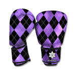 Black And Purple Argyle Pattern Print Boxing Gloves