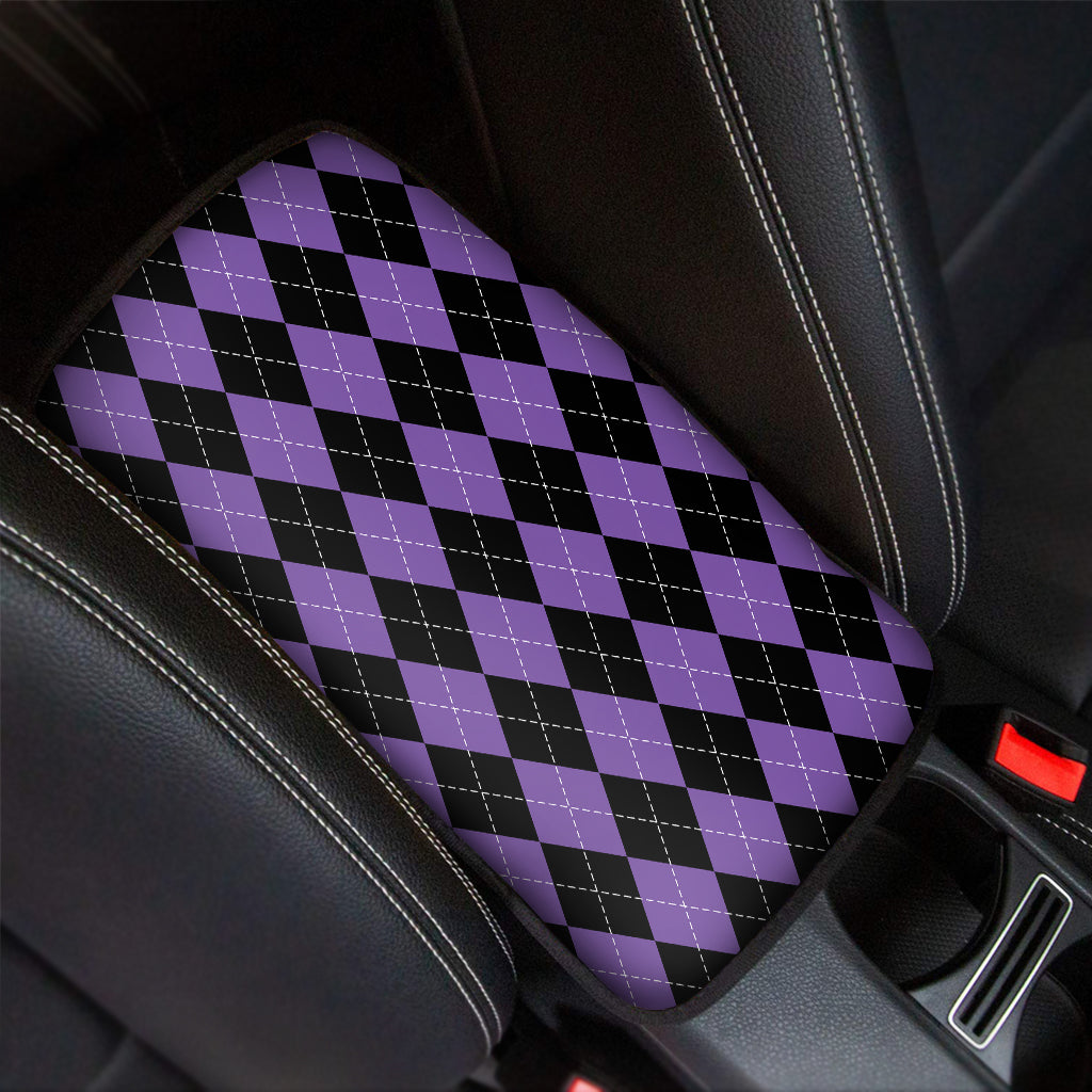 Black And Purple Argyle Pattern Print Car Center Console Cover