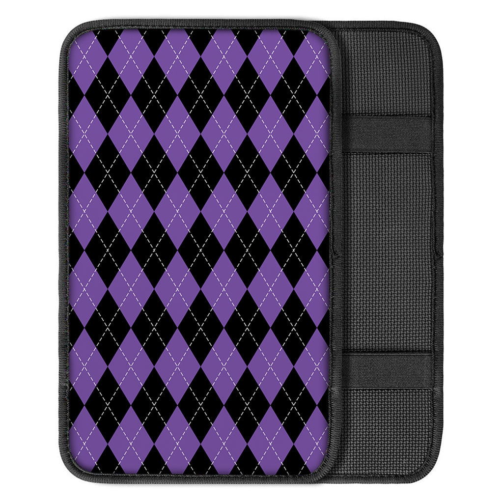 Black And Purple Argyle Pattern Print Car Center Console Cover