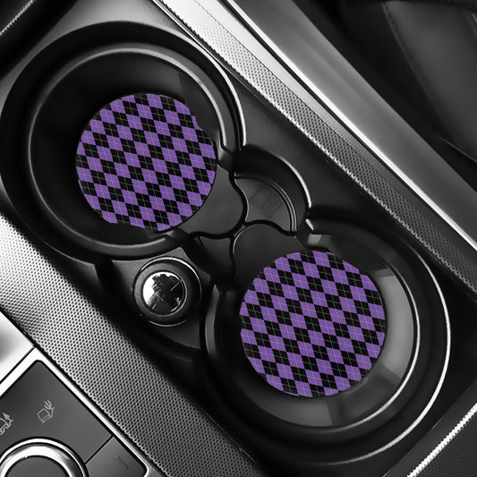 Black And Purple Argyle Pattern Print Car Coasters