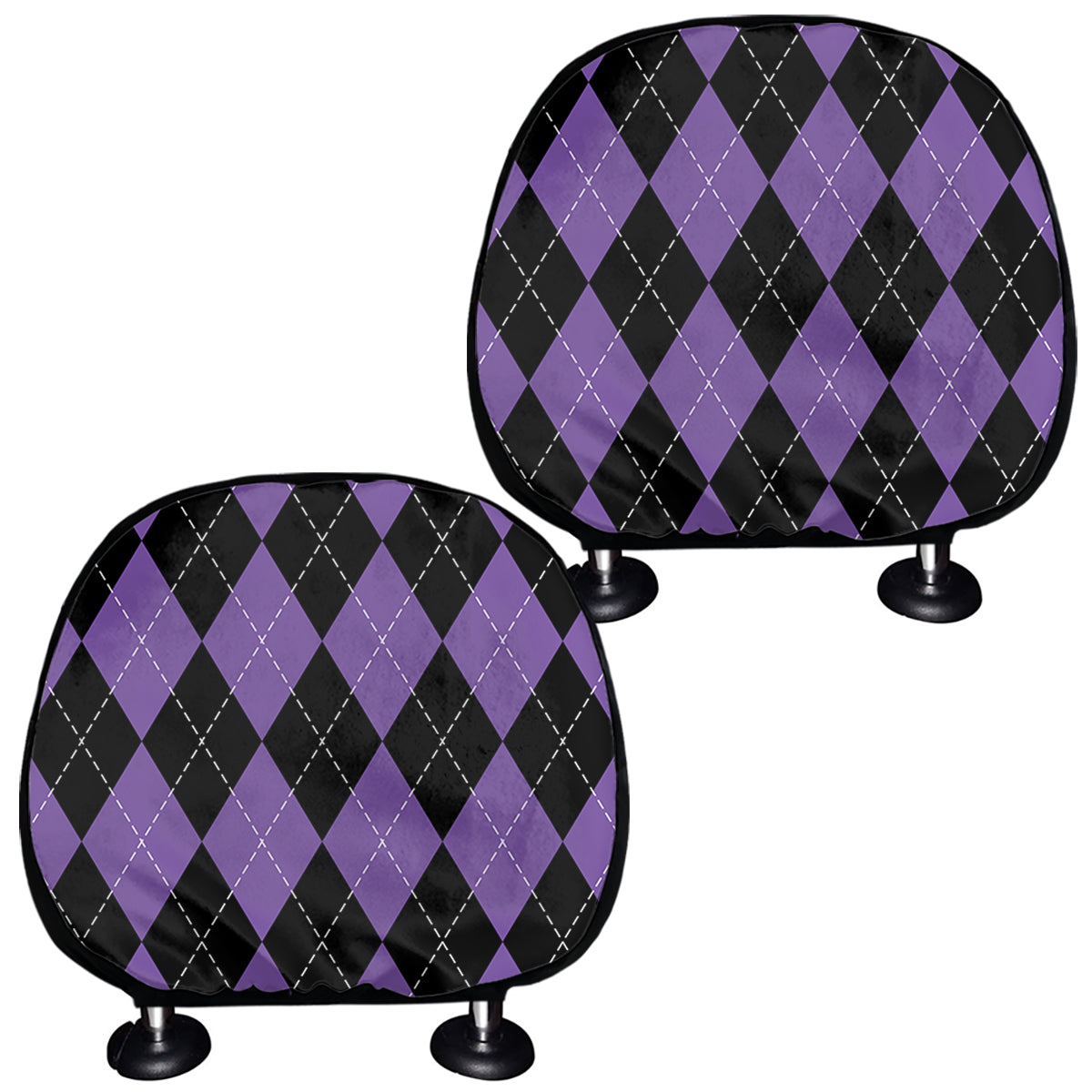 Black And Purple Argyle Pattern Print Car Headrest Covers