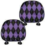 Black And Purple Argyle Pattern Print Car Headrest Covers