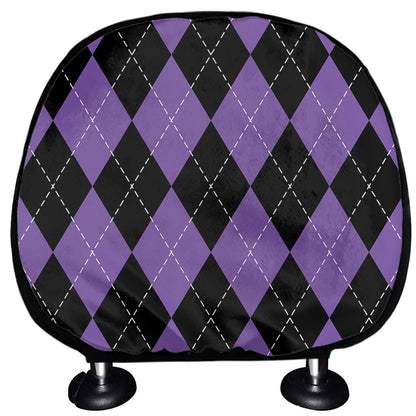 Black And Purple Argyle Pattern Print Car Headrest Covers
