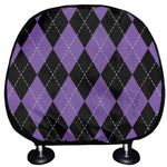 Black And Purple Argyle Pattern Print Car Headrest Covers