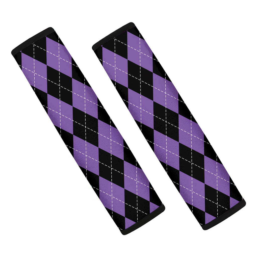 Black And Purple Argyle Pattern Print Car Seat Belt Covers