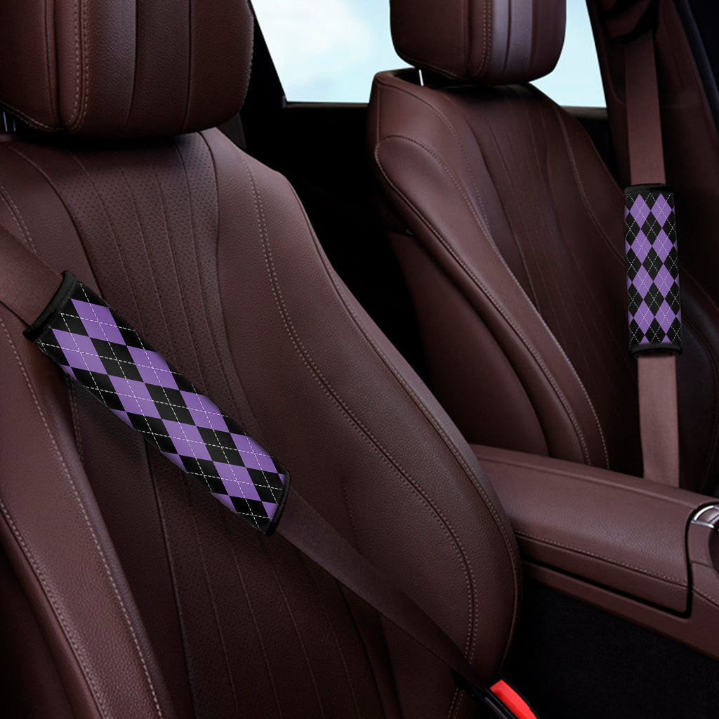 Black And Purple Argyle Pattern Print Car Seat Belt Covers