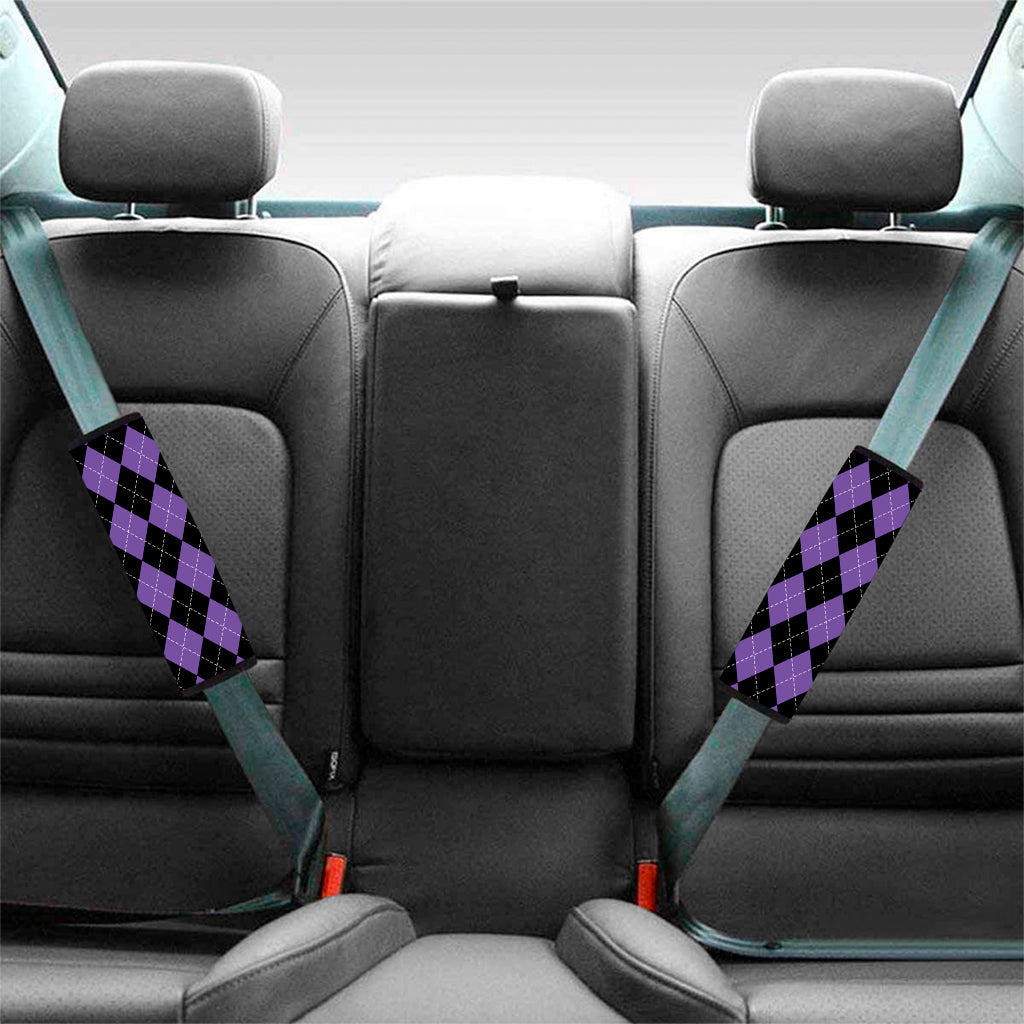 Black And Purple Argyle Pattern Print Car Seat Belt Covers