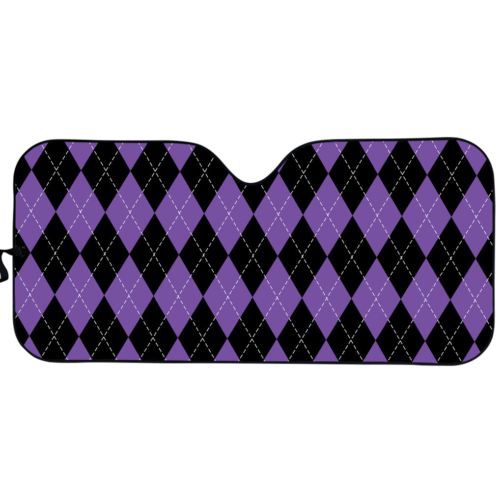 Black And Purple Argyle Pattern Print Car Sun Shade