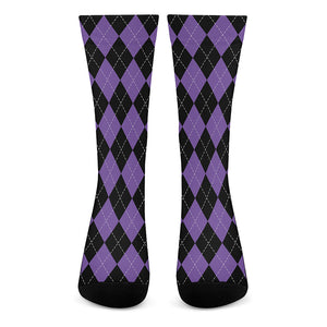 Black And Purple Argyle Pattern Print Crew Socks